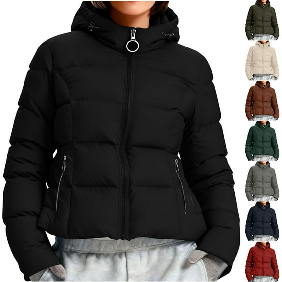 Otntypg Womens Packable Puffer Jacket Winter Coat with Hood Warm Lightweight Full Zip up Long Sleeve Thickened Down Windproof Thermal Jackets Navy M