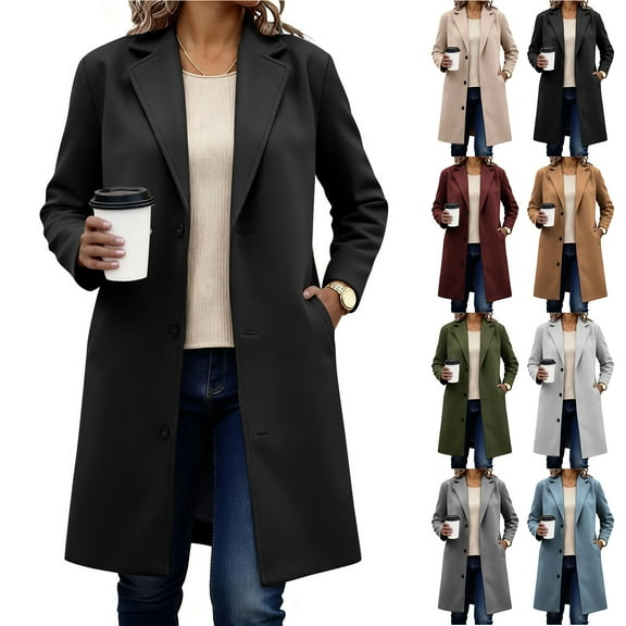 Otntypg Womens Peacoat Notched Lapel Collar Single-Breasted Trench Coats Loose Casual Thicken Wool Long Work Business Jacket 2025 Fall Winter Outerwear with Pockets Khaki M