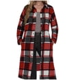 thumbnail image 1 of Otntypg Womens Plaid Shacket Jacket Long Corduroy Shirt Casual Lapel Button Down Long Sleeve Flannel Trench Coats with Pockets Red M, 1 of 5