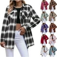 thumbnail image 1 of Otntypg Womens Plus Size Flannel Plaid Shirts Roll Up Long Sleeve Casual Collared Button Down Shacket Jacket Shirt Loose Blouse Top with Pockets Sky Blue S, 1 of 8