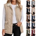 thumbnail image 1 of Otntypg Womens Quilted Collared Puffer Vest with Pockets Lightweight Casual Fall Winter Thick Warm Snap Button Down Full Zip up Outerwear Jackets, 1 of 10