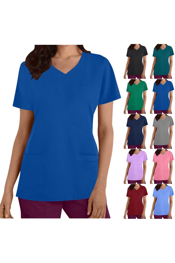 Womens Scrubs Tops, Moisture Wicking V-Neck Breathable Scrub Tops Women, 2 Pocket Stretch Fabric Scrubs for Women, Medical Scrub Shirt Army Green XXL