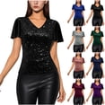 thumbnail image 1 of Otntypg Womens Sequin Tops V Neck Ruffle Sleeve Sparkly Blouses for Party Disco Concert Outfits Fashion Velevt Patchwork Tunic Blouse Gray M, 1 of 10