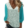 thumbnail image 1 of Otntypg Womens Sequin Tops V Neck Sparkly Glitter Blouses Trendy Patchwork Long Sleeve Holiday Evening Party Shiny Dressy Shirts Sky Blue XXL, 1 of 6