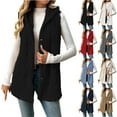 thumbnail image 1 of Otntypg Womens Sherpa Vest with Hood - Plus Size 2025 Winter Fleece Button Up Long Vest Jackets Plush Thick Warm Lightweight Fall Outerwear Navy XXXXXL, 1 of 7
