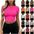 thumbnail image 1 of Otntypg Womens Short Sleeve Cropped Athletic T Shirts - Buttery Soft Summer Crop Tops Slim Fit Y2k Basic Solid Color Crew Neck Tees for Workout Going Out Tshirts, 1 of 7