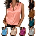 thumbnail image 1 of Otntypg Womens Silk Satin Sleeveless Button Down Shirts Blouses Solid Casual Loose Fit Dressy Collared V Neck Classic Tank Tops for Work Office Gray S, 1 of 7