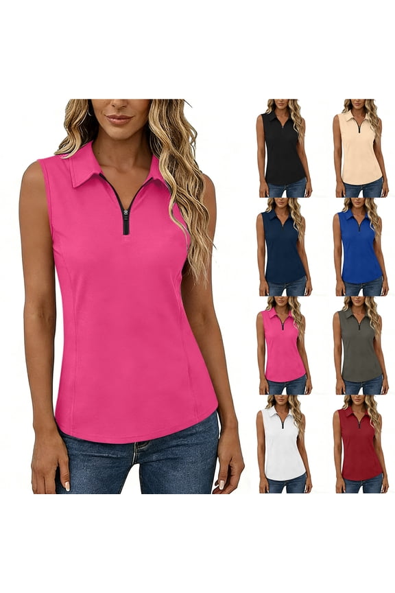 Womens Sleeveless Golf Shirts Zip Up Sun Protection Work Out Tank Tops Lightweight Quick Dry Workout Tees Shirt for Tennis, Casual Dark Blue S