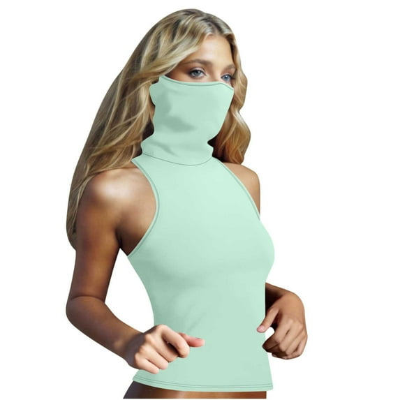 Otntypg Womens Sleeveless Sun Protection Shirt UPF 50+ Rash Guard Shirts with Face Mask Summer Outdoor Athletic Workout Tank Tops Mint Green#03 L