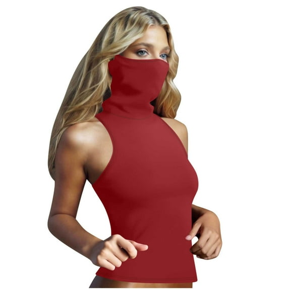 Otntypg Womens Sleeveless Sun Protection Shirt UPF 50+ Rash Guard Shirts with Face Mask Summer Outdoor Athletic Workout Tank Tops Red S