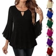 thumbnail image 1 of Otntypg Womens Sparkly Tops Dressy Ruffle 3/4 Ruffled Sleeve Flowy Tunic Blouses Elegant Keyhole Crewneck Hollow out Glitter Cocktail Party Evening Shirts Purple XL, 1 of 9