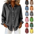 thumbnail image 1 of Otntypg Womens Striped Button Down Shirts Cotton Casual Dress Shirt Long Sleeve Collared Office Work Business Blouses Tops Army Green XL, 1 of 6