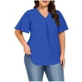 thumbnail image 1 of Otntypg Womens Summer Dressy Chiffon Blouses V Neck 2025 Ruffle Short Sleeve Tunic Tops for Leggings Casual Beach Vacation T-Shirts Blue XXL, 1 of 8