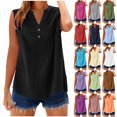 thumbnail image 1 of Otntypg Womens Summer Linen Tank Tops Trendy Oversized Casual Sleeveless Button V Neck Tunic Blouse Loose Lightweight Dressy Workout Tees Shirt Light Blue XL, 1 of 8