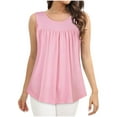 thumbnail image 1 of Otntypg Womens Summer Tank Tops Cute Sleeveless Crew Neck T Shirt Casual Solid Color Loose Flowy Comfy Pleated Tunic Blouses Pink S, 1 of 5