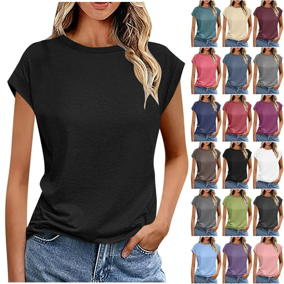 Otntypg Womens Summer Tops Going Out Workout Outfits Spring Cap Sleeve T Shirts Business Casual Dressy Fashion Trendy Outfit Clothes 2025 Black XL