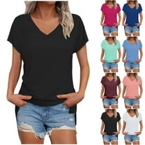 Otntypg Womens Summer Tops Solid Color Basic V Neck T Shirts Short Sleeve Dressy Casual Loose Fit Cute Tee Clothes Trendy Fashion Outfits Black XL