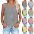 thumbnail image 1 of Otntypg Womens Summer Tops Striped Tank Top Lightweight Casual Cotton Linen Shirts Loose Fit Spring Crewneck Sleeveless Shirts Green M, 1 of 9
