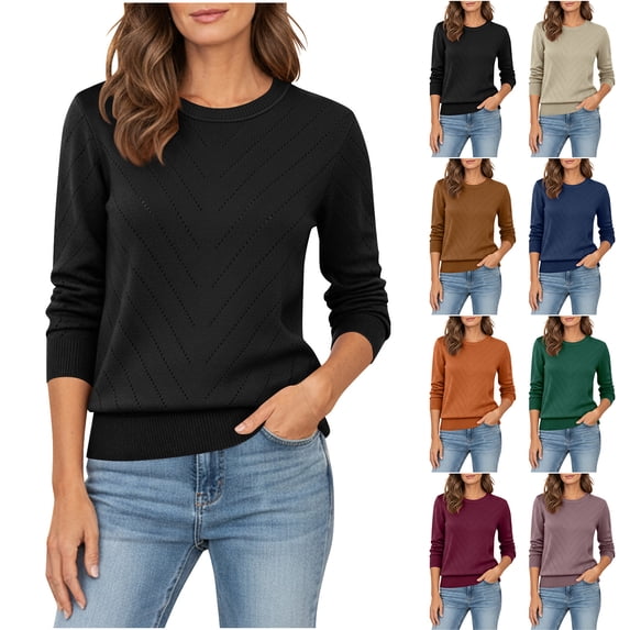 Otntypg Womens Sweaters Crew Neck Long Sleeve Eyelet Crochet Hollow out Tops Knit Soft Pullover Sweaters Cozy Dressy Casual Shirts Fashion Clothing Green XXL