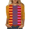 thumbnail image 1 of Otntypg Womens T-Shirts Dressy Casual 3/4 Sleeve Striped Color Block Print Summer Crew Neck Oversized Basic Tunic Tees Loose Lightweight Comfy Pullover Tops Hot Pink XXL, 1 of 6