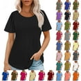 thumbnail image 1 of Otntypg Womens T Shirts Summer Short Sleeve Pleated Front Tops Dressy Casual Scooped Neck Tunic Blouses for Leggings Gray#01 L, 1 of 9