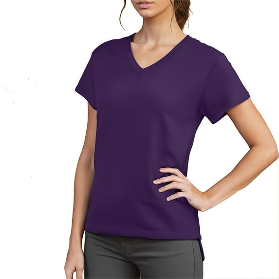 Otntypg Womens V Neck Short Sleeve Shirts Casual Summer Tops Fashion Trendy Oversized Solid Color Basic Workout Tunic Tees Blouse Purple XXL