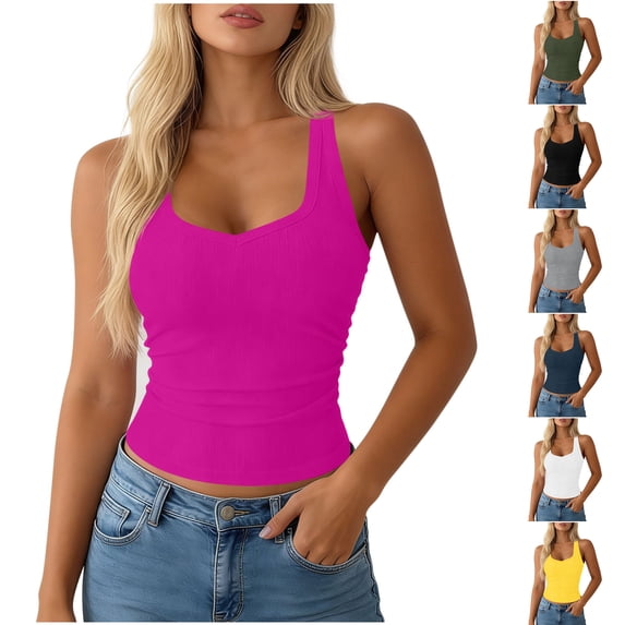 Otntypg Womens V Neck Tank Top Casual Summer Basic Solid Color Slim Fitted Athletic Tees Tops Y2K Sleeveless Ribbed Knit Cami Shirts Gray XXL