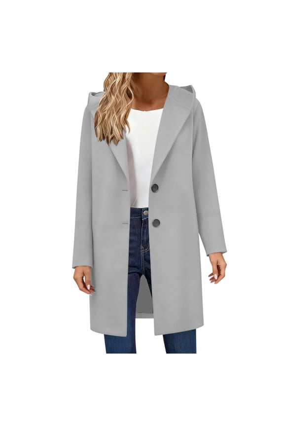 Womens Wool Blend Pea Coat Fashion Fall Winter Dressy Long Sleeve Knee-Length Overcoat Single Breasted Trench Jackets with Hood White XXL