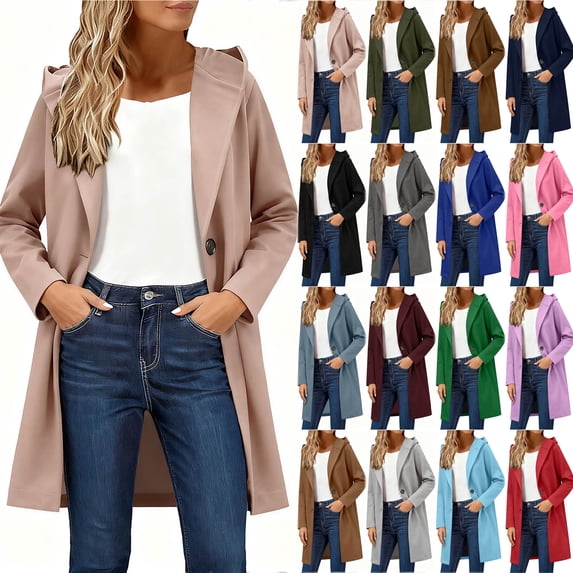 Otntypg Womens Wool Blend Pea Coat Fashion Fall Winter Dressy Long Sleeve Knee-Length Overcoat Single Breasted Trench Jackets with Hood