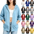 thumbnail image 1 of Otntypg Womens Zip Up Hoodie Jackets Lightweight Casual Fall 3/4 Length Sleeve Drawstring Oversized Hooded Pullover Sweatshirts Loose Fit Y2k Streetwear Jacket with Pockets, 1 of 6