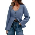 thumbnail image 1 of Otntypg Work Blazers for Women Fashion Fall Long Sleeve Button Down Scoop Neck Baisc Slim Fit Suit Jacket for Casual Busines Navy S, 1 of 7
