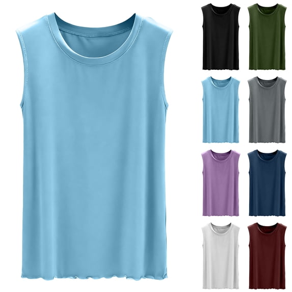 Otntypg Workout Tank Tops for Women Sleeveless Athletic Shirts Loose Fit Yoga Running T-Shirts Trendy Solid Color Crew Neck Basic Athletic Tees Purple S