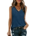 thumbnail image 1 of Otntypg Workout Tank Tops for Women Cute Summer Trendy V Neck Tops Shiny Trim Loose Fit Casual Sleeveless Shirts Fashion 2025 Outfits Navy M, 1 of 10