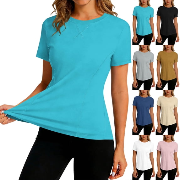 Otntypg Workout Tops for Women Lightweight Summer Short Sleeve Athletic Shirts UPF 50+ Quick Dry Basic Solid Color Running T-Shirts for Exercise Gym Hiking Black XXL