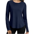 thumbnail image 1 of Otntypg Workout Tops for Women Quick Dry Long Sleeve Yoga Sun Protection Shirts Trendy Crew Neck Athletic Top Loose Fit for Running Gym Hiking Rash Guard Navy M, 1 of 7