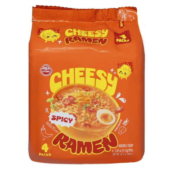 Cheesy Ramen Spicy Cheddar Soup Ramen | Bold, Cheesy Heat, Korean-Style Spice | 3.92 oz (Pack of 4)