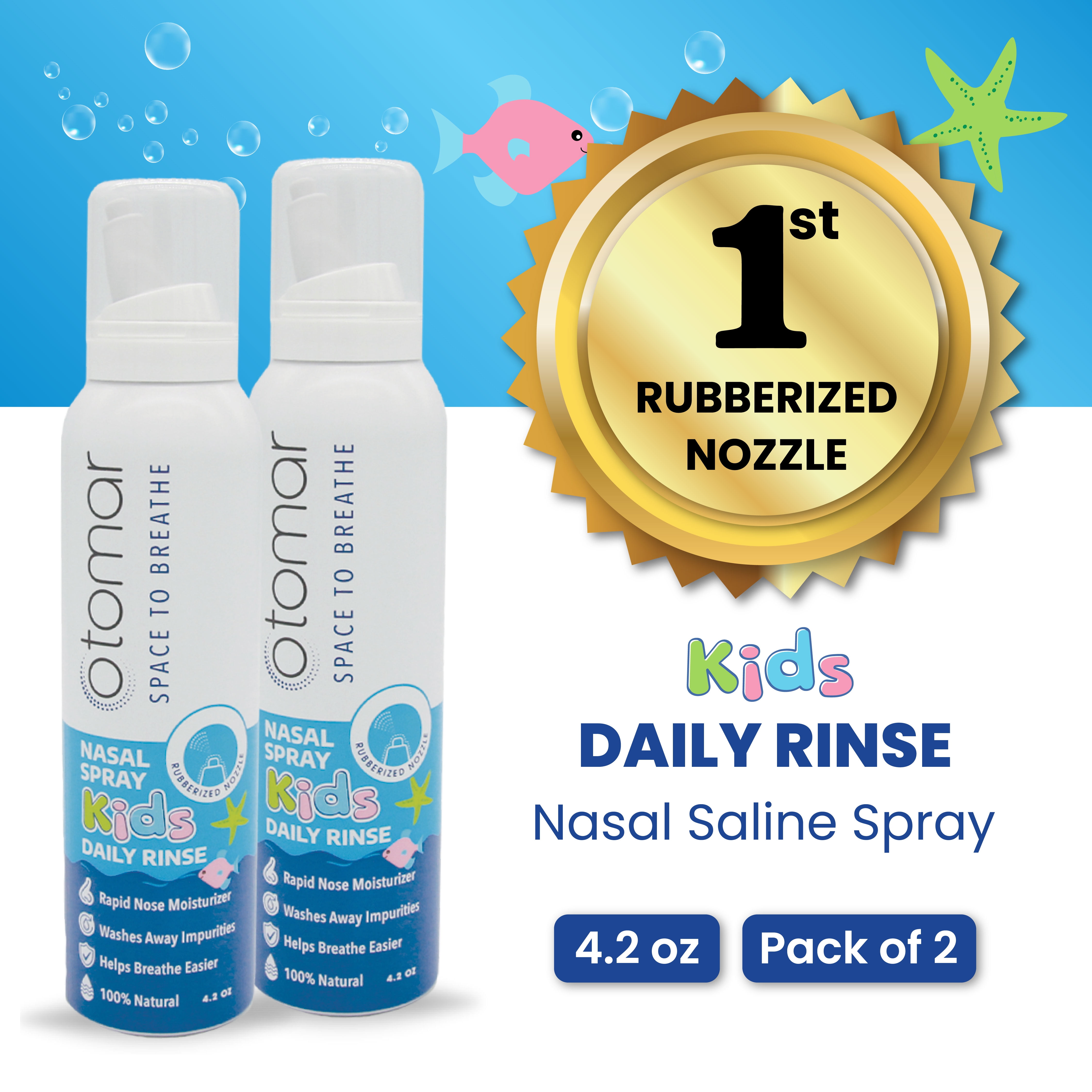 Otomar Kids Daily Rinse Saline Nasal Spray, Drug Free Ultra Fine Mist