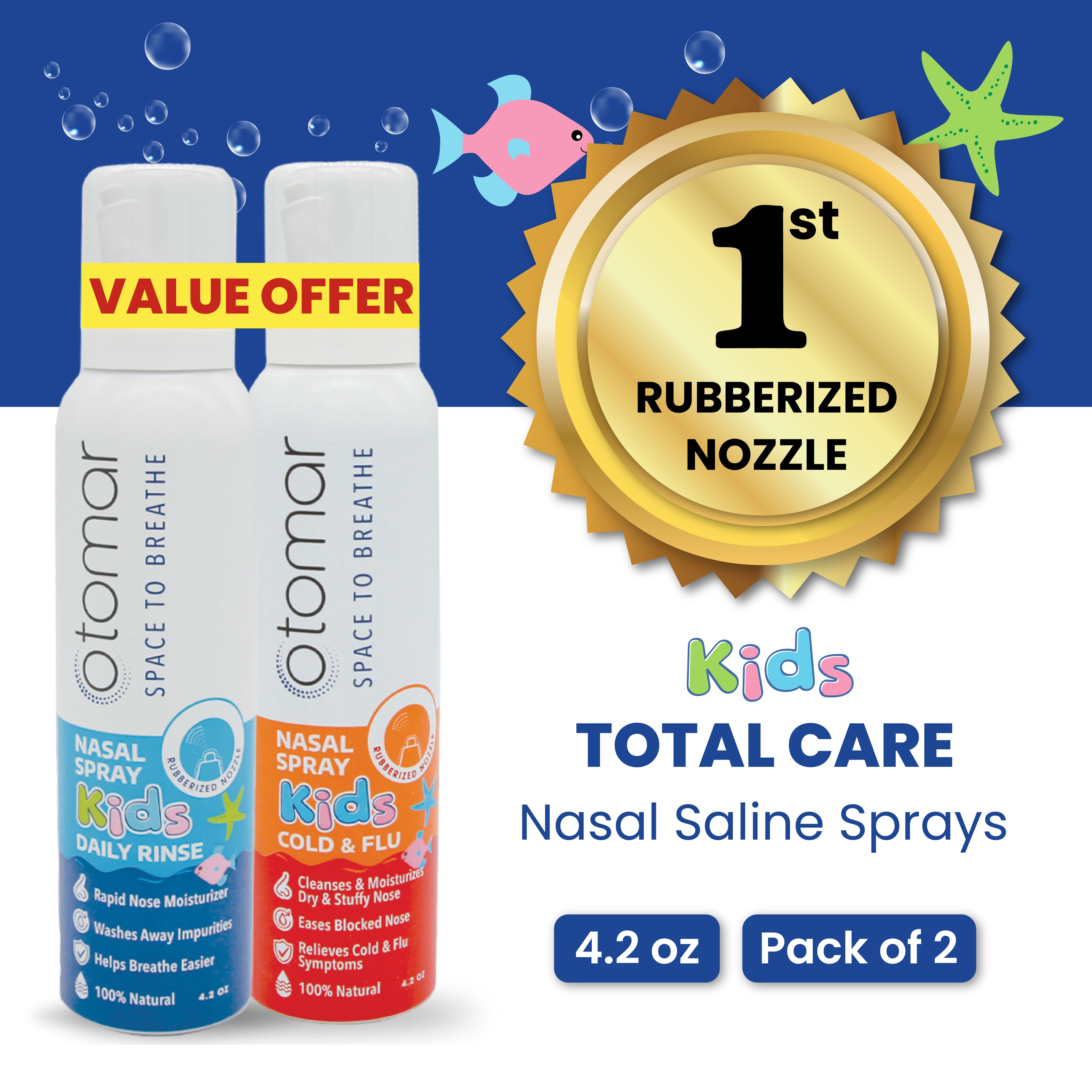 Otomar Kids Total Care Saline Nasal Sprays Bundle, Nasal Rinse Saline
