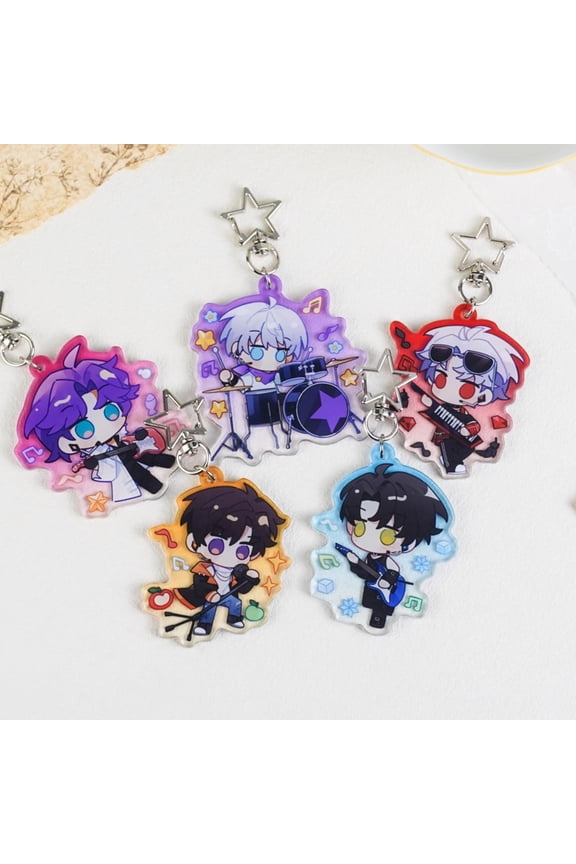 Otome Romance Game Band Chibi Gradient Acrylic Keychain Cute Music Theme Bag Charm, random 1 pack