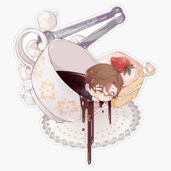 Otome Romance Video Game Chibi Character Drinking Sweet Milk Bubble Tea Decal For Computer Sticker