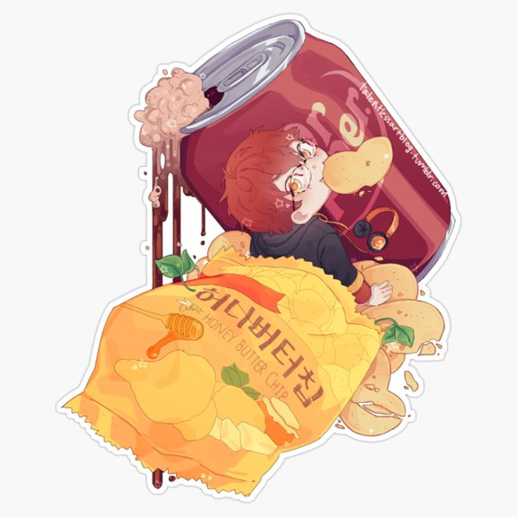 Otome Romance Video Game Chibi Character Eating Sweet Honey Pastry Decal For Laptop Sticker
