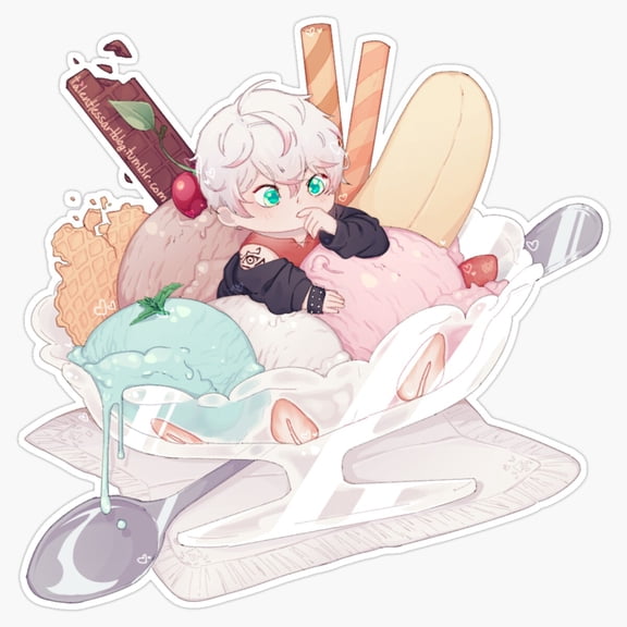Otome Romance Video Game Chibi Character Wearing Unknown Mask Graphic Crest Decal For Computer Case Sticker