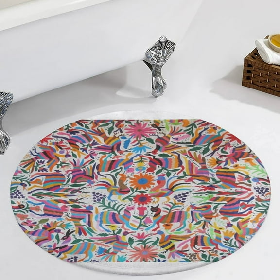 Otomi Fabric Mexico Art Round Carpet Circle Rug Outdoor Patio Area Rug Washable Large Area Rugs Hallway Room Decor Fitness Mats