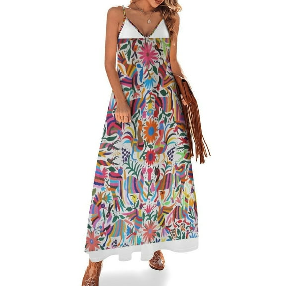Otomi Fabric Mexico Art Sleeveless Dress Women's Evening Dress Womans Clothing