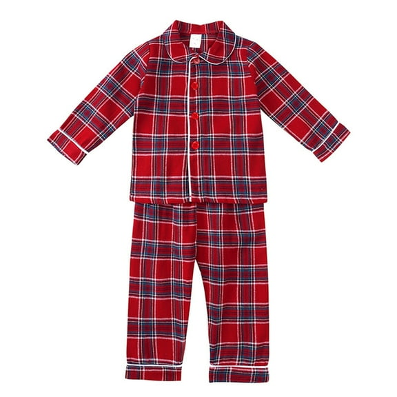 Otqutp 0-13 Years Kids Boys & Girls Baby Toddler Fall and Winter Christmas Plaid Long Sleeve Pajamas Set Button Down Sleepwear Outfits(Red-1,3-4 Years)