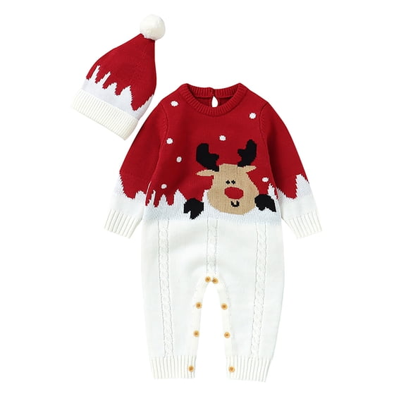 Otqutp 0-18 Months Baby Boys Girls Fall and Winter Knitted Christmas Jumpsuit Pajamas Crawling Suit My First Christmas Sweater(Red,0-1 Months)
