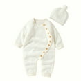 thumbnail image 1 of Otqutp 0-18 Months Baby Boys Girls Solid Knitted Sweater Winter Warm Long Sleeve Jumpsuit Romper Cotton Caps Hat Outfits Sets Clothes(Beige,3-6 Months), 1 of 8