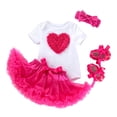 thumbnail image 1 of Otqutp 0-18 Months Baby Girls Heart Embroidery Long Sleeve Romper Bodysuit Tutu Tulle Skirt Headband Valentine's Day Dress Outfit Clothes Set(C-Hot Pink,12-18 Months), 1 of 5