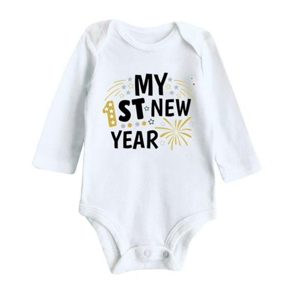 Otqutp 0-18 Months Toddler Casual Bodysuits Western Baby Girls Boys Long Sleeve Sweatshirt Romper New Year Printed Bodysuit Long Sleeve Outfits(f-White,3-6 Months)
