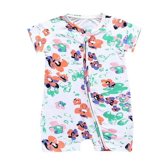 Otqutp Toddler Spring Bodysuits Baby Boys and Girls Short Sleeve Cute Print Romper 2 Way Zipper Jumpsuit Home Clothes Spring Clothing(1-Red,3-6 Months